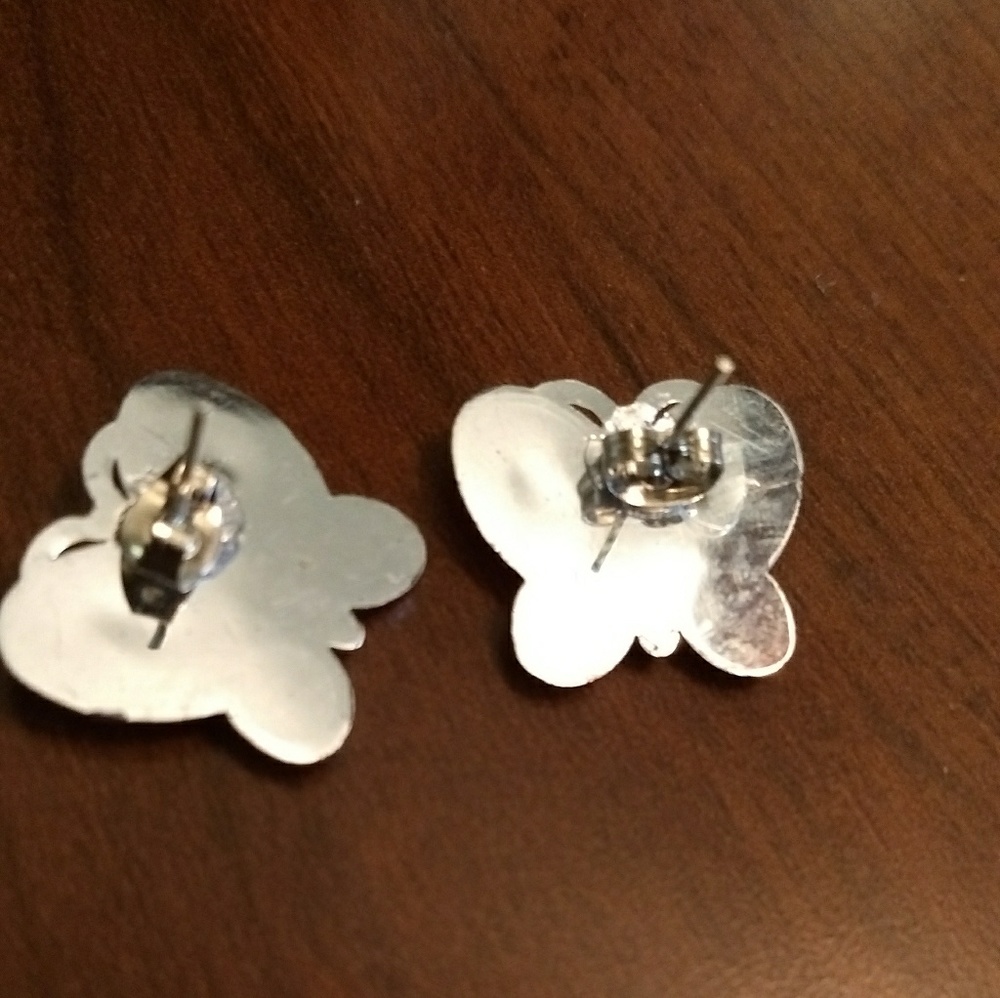 Pink "crystal" butterfly post earrings - Picture 2 of 2
